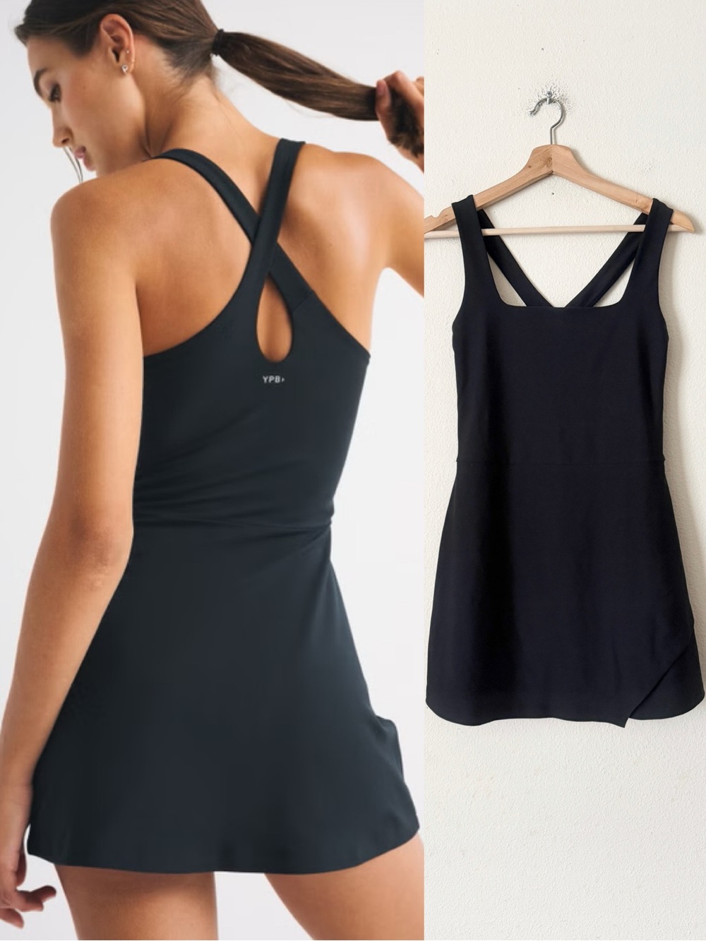 Abercrombie & Fitch YPB MEDIUM SculptLux square neck mini dress in black